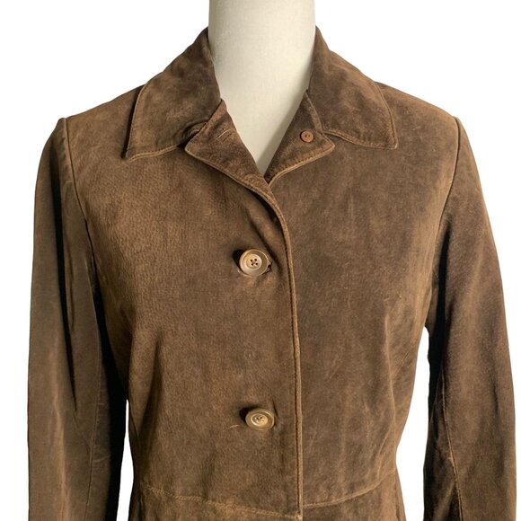 Vintage 90s Cherokee Leather Jacket S Brown Button Front Pockets Lined Collar - Picture 2 of 6